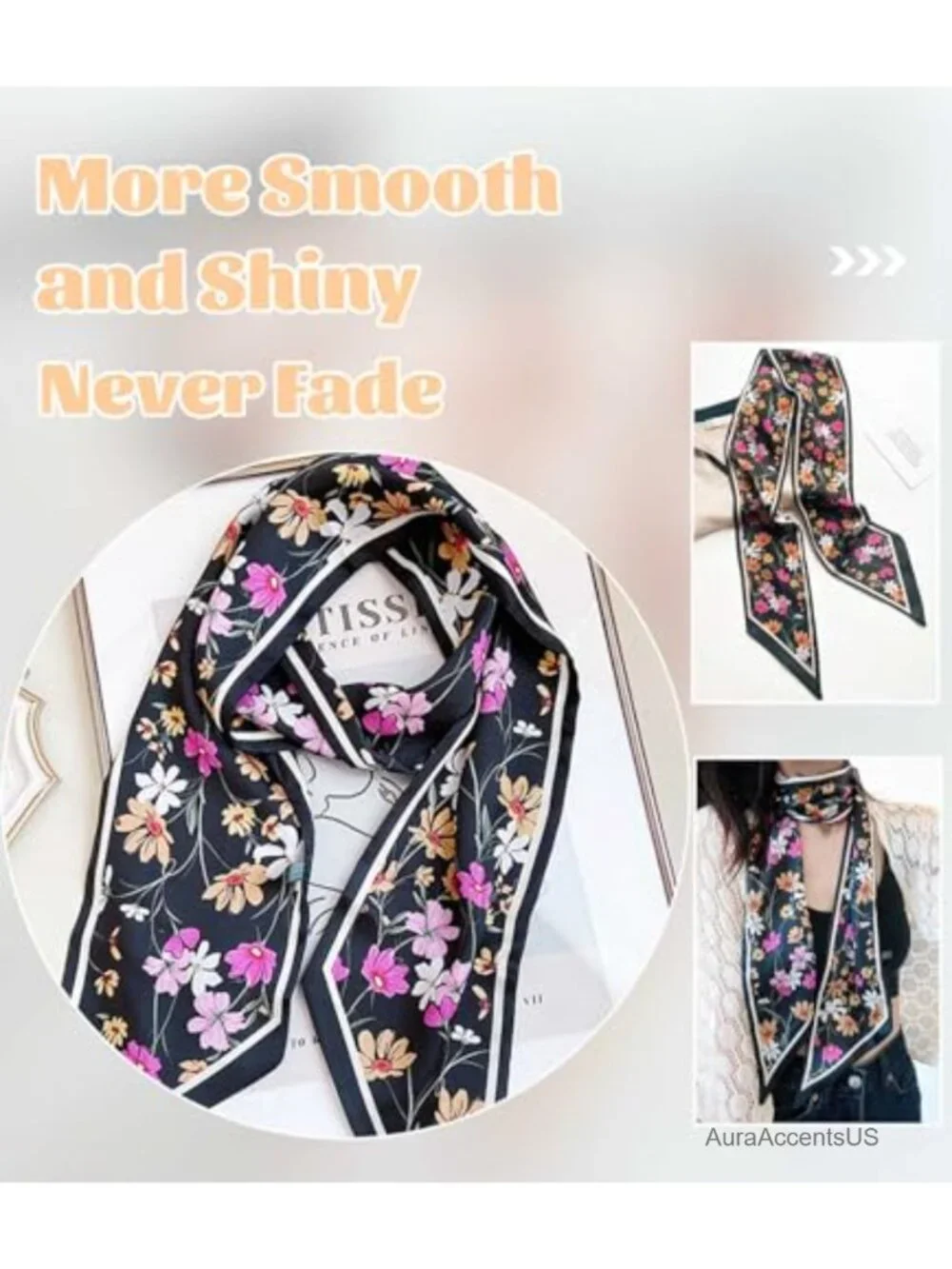 Satin Silk Like Fashion Square Scarf for Hair Bag Purses Necktie